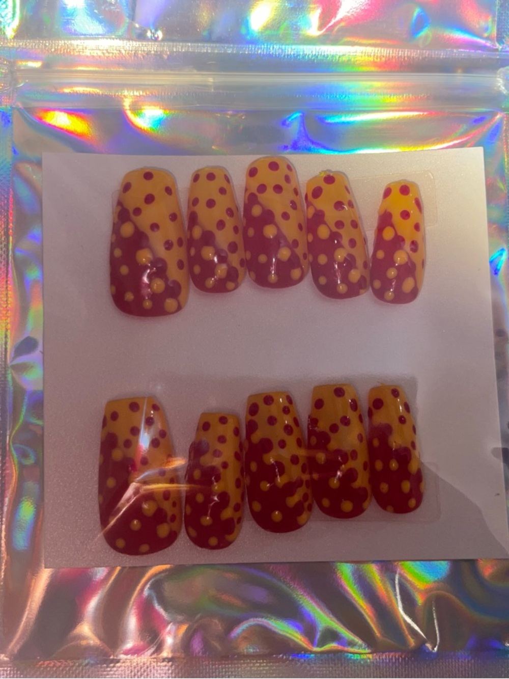 Yellow and Burgundy Polka Dot Press-On Nail Set